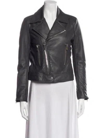 Pre-owned Balenciaga 2014 Leather Biker Jacket In Gray
