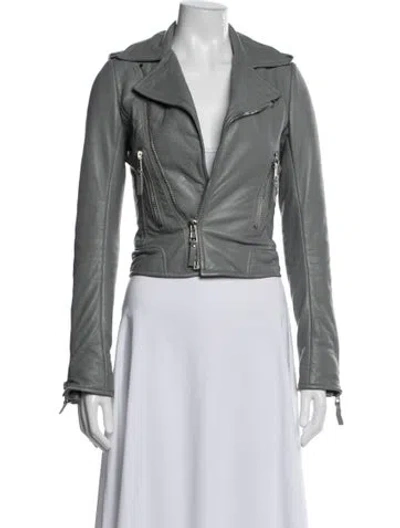 Pre-owned Balenciaga 2014 Leather Biker Jacket In Grey