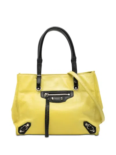 Pre-owned Balenciaga 2014 Mini Bicolor Leather Papier A4 Zip Around Tote Satchel In Black