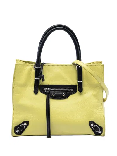 Pre-owned Balenciaga 2014 Mini Bicolor Leather Papier A4 Zip Around Tote Satchel In Yellow