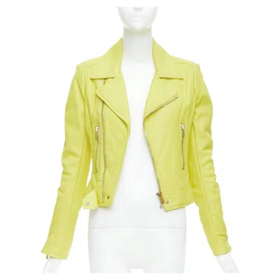Pre-owned Balenciaga 2014 Yellow Lambskin Leather Crop Biker Jacket Fr38 M