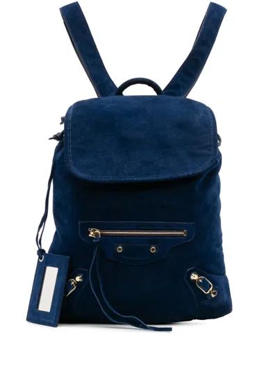 Pre-owned Balenciaga 2015 Baby Daim Suede Motocross Classic Traveler Backpack In Blue