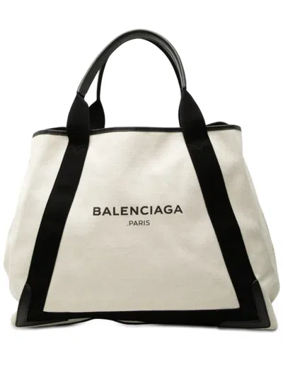 Pre-owned Balenciaga 2015 Canvas Navy Cabas M Tote Bag In Black