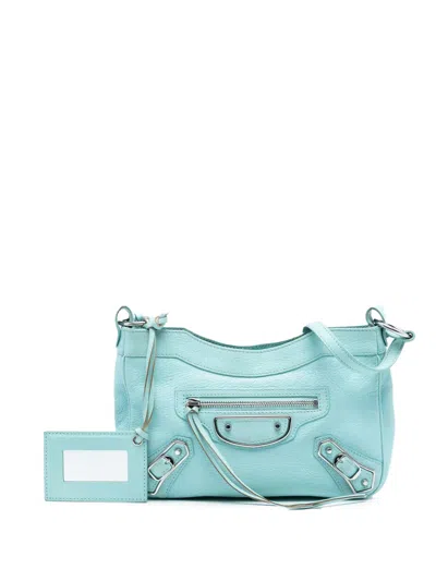 Pre-owned Balenciaga 2015 Chevre Motocross Classic Metallic Edge Hip Crossbody Bag In Blue