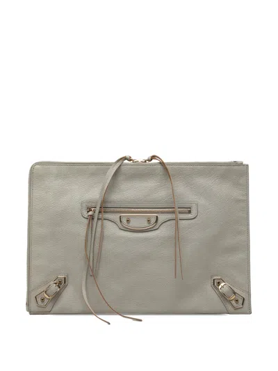 Pre-owned Balenciaga 2015 Goatskin Motocross Classic Metallic Edge Clutch Bag In Gray
