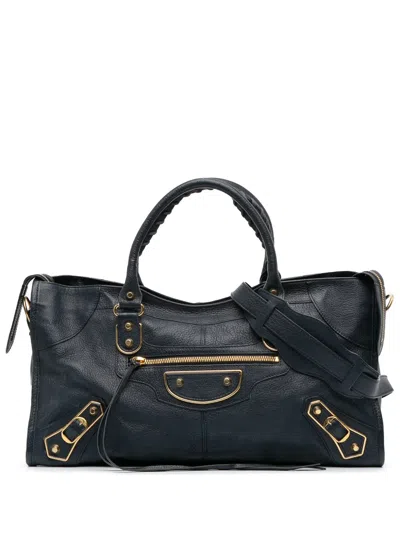 Pre-owned Balenciaga 2015 Goatskin Motocross Classic Metallic Edge Part Time Satchel In Blue
