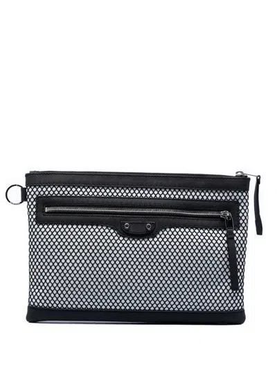 Pre-owned Balenciaga 2015 Lambskin And Mesh Motocross Classic Clip M Clutch Bag In Black