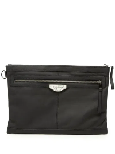 Pre-owned Balenciaga 2015 Lambskin Marble Clip L Clutch Bag In Black