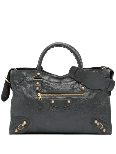 Pre-owned Balenciaga 2015 Lambskin Motocross City Giant 12 Satchel In Gray