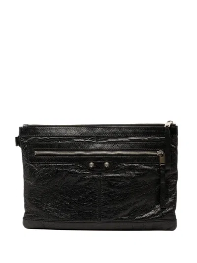 Pre-owned Balenciaga 2015 Lambskin Motocross Classic Clip M Clutch Bag In Black