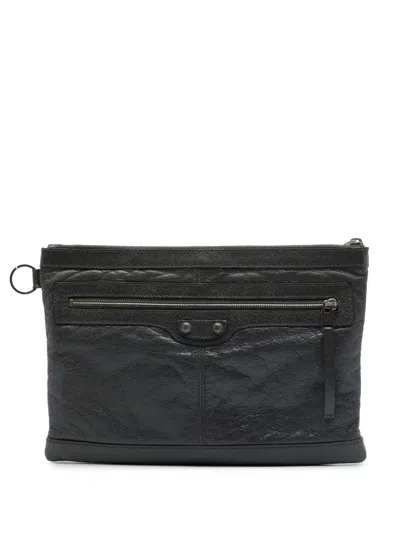 Pre-owned Balenciaga 2015 Lambskin Motocross Classic Clip M Clutch Bag In Black