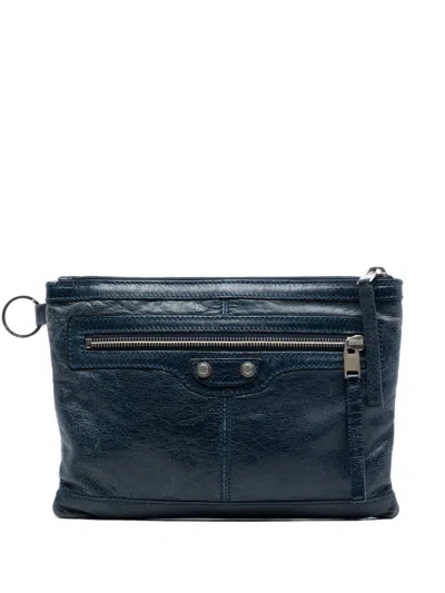 Pre-owned Balenciaga 2015 Lambskin Motocross Classic Clip S Clutch Bag In Blue