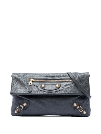 Pre-owned Balenciaga 2015 Lambskin Motocross Giant 12 Envelope Clutch With Strap Crossbody Bag In Gray