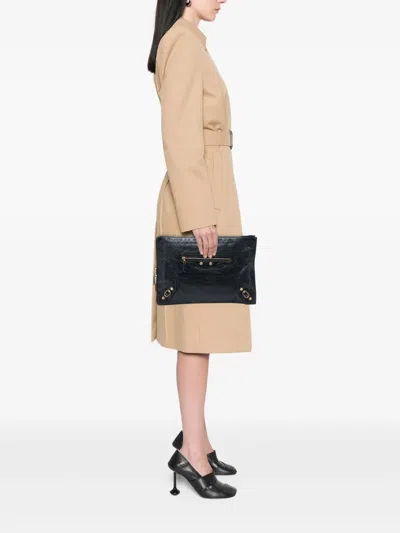 Pre-owned Balenciaga 2015 Lambskin Motocross Giant 12 Zip Around Flat Clutch Bag In Black