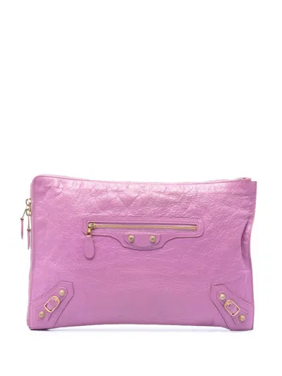 Pre-owned Balenciaga 2015 Lambskin Motocross Giant 12 Zip Around Flat Clutch Bag In Pink