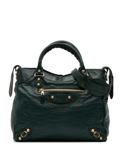 Pre-owned Balenciaga 2015 Lambskin Motocross Velo Giant 12 Satchel In Green