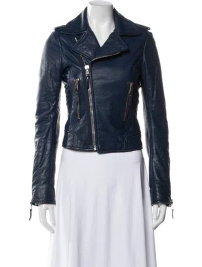 Pre-owned Balenciaga 2015 Leather Biker Jacket In Blue