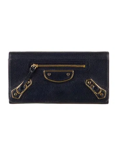 Pre-owned Balenciaga 2015 Metallic Edge Continental Continental Wallet In Blue