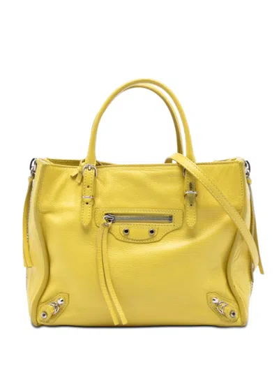 Pre-owned Balenciaga 2015 Mini Leather Papier A4 Zip Around Satchel In Yellow