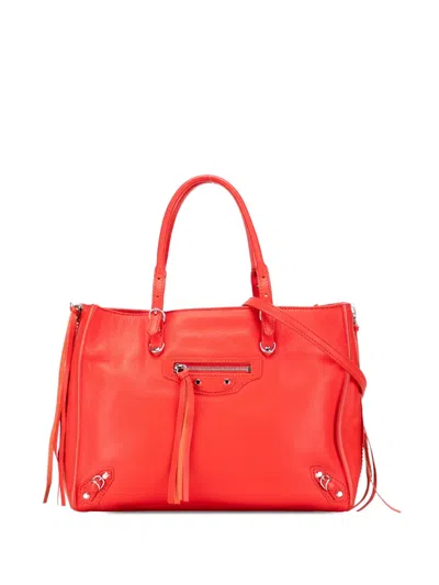 Pre-owned Balenciaga 2015 Mini Leather Papier A6 Zip Around Satchel In Red