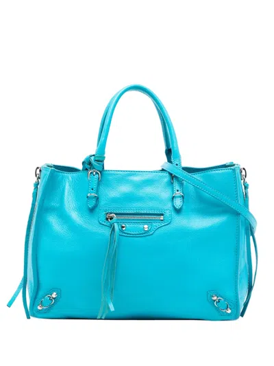 Pre-owned Balenciaga 2015 Mini Leather Papier A6 Zip-around Satchel In Blue