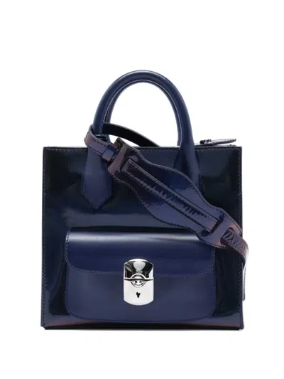 Pre-owned Balenciaga 2015 Mini Patent Padlock All Afternoon Satchel In Blue