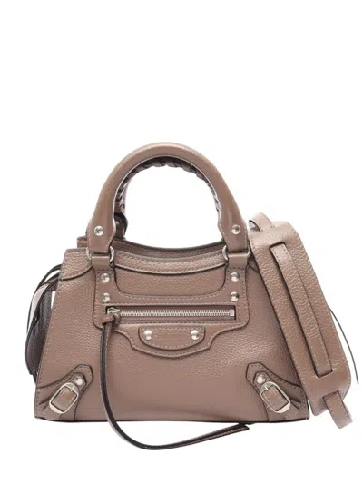 Pre-owned Balenciaga 2015-2026 Mini Grained Calfskin Motocross Neo Classic City Satchel In Brown