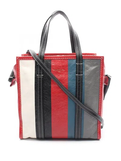 Pre-owned Balenciaga 2016-2025 S Lambskin Bazar Shopper Satchel Tote Bag In Red