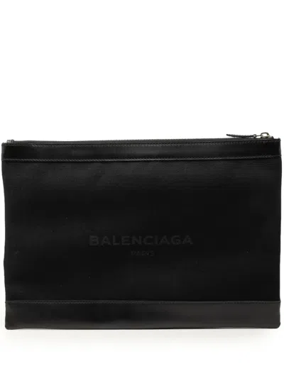Pre-owned Balenciaga 2016 Canvas Navy Clip L Clutch Bag In Black