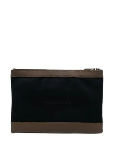 Pre-owned Balenciaga 2016 Canvas Navy Clip M Clutch Bag In Black