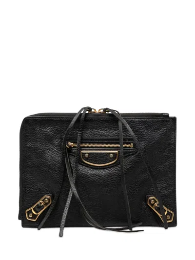 Pre-owned Balenciaga 2016 Goatskin Motocross Classic Metallic Edge Clutch Bag In Black