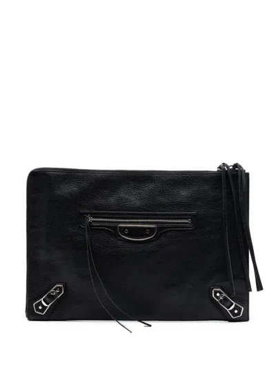 Pre-owned Balenciaga 2016 Goatskin Motocross Classic Metallic Edge Clutch Bag In Black