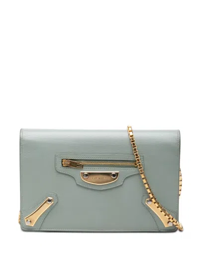 Pre-owned Balenciaga 2016 Goatskin Motocross Metallic Edge Wallet On Chain Crossbody Bag In Green