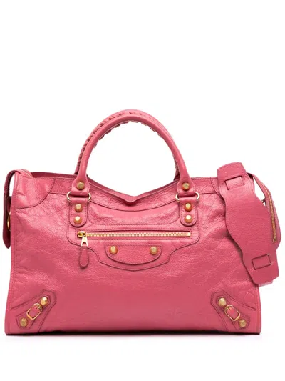 Pre-owned Balenciaga 2016 Lambskin Motocross City Giant 12 Satchel In Pink
