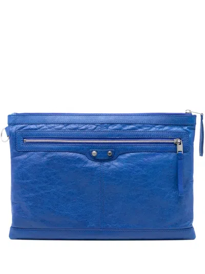 Pre-owned Balenciaga 2016 Lambskin Motocross Classic Clip L Clutch Bag In Blue