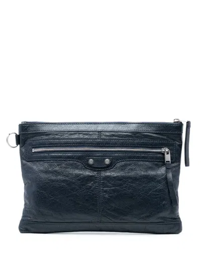 Pre-owned Balenciaga 2016 Lambskin Motocross Classic Clip M Clutch Bag In Blue