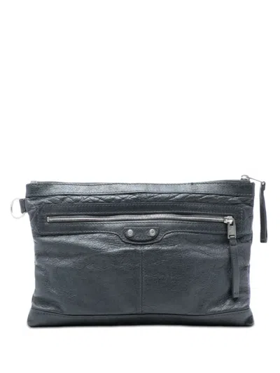 Pre-owned Balenciaga 2016 Lambskin Motocross Classic Clip M Clutch Bag In Gray