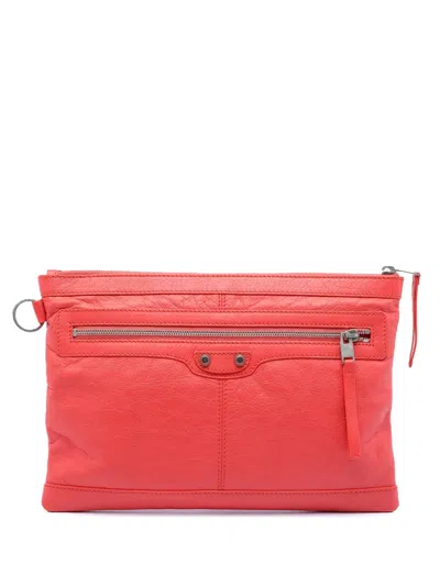 Pre-owned Balenciaga 2016 Lambskin Motocross Classic Clip M Clutch Bag In Orange