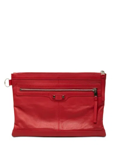 Pre-owned Balenciaga 2016 Lambskin Motocross Classic Clip M Clutch Bag In Red
