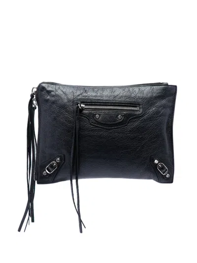 Pre-owned Balenciaga 2016 Lambskin Motocross Classic Flat Clutch Bag In 黑色
