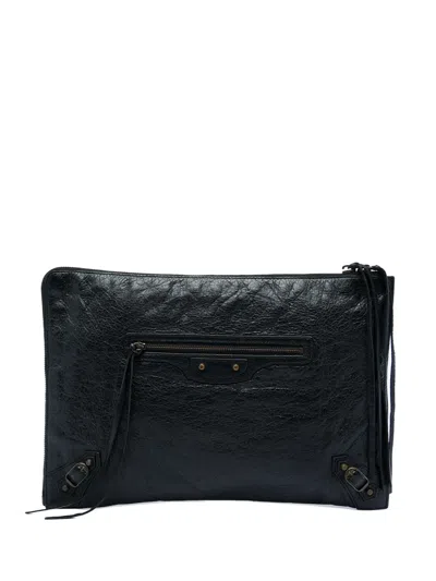 Pre-owned Balenciaga 2016 Lambskin Motocross Classic Flat Clutch Bag In Black