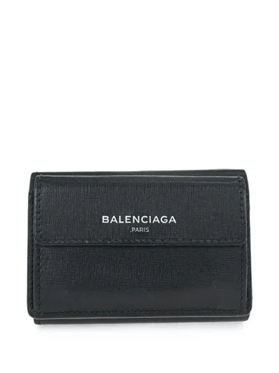 Pre-owned Balenciaga 2016 Logo-print Trifold Wallet In Black