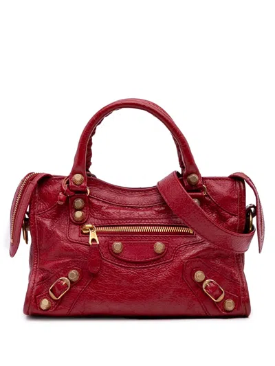 Pre-owned Balenciaga 2016 Mini Lambskin Motocross City Giant 21 Satchel In Red