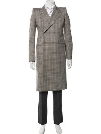 Pre-owned Balenciaga 2016 Plaid Print Trench Coat In Neutral
