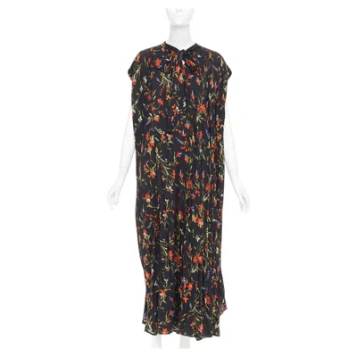 Pre-owned Balenciaga 2016 Runway Black Red Floral Voluminous Pleat Maxi Tent Dress Fr36 S