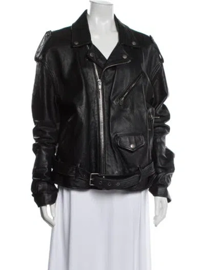 Pre-owned Balenciaga 2017 Calf Leather Biker Jacket In Blue