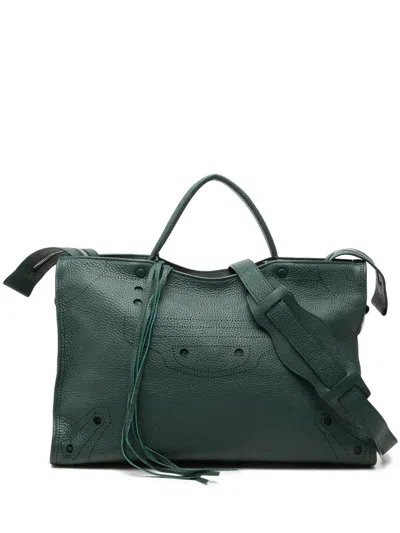 Pre-owned Balenciaga 2017 Calfskin Motocross Blackout City Satchel In Green