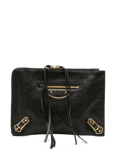 Pre-owned Balenciaga 2017 Chevre Motocross Metallic Edge Clutch Bag In Black