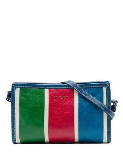 Pre-owned Balenciaga 2017 Lambskin Bazar Crossbody Bag In Blue