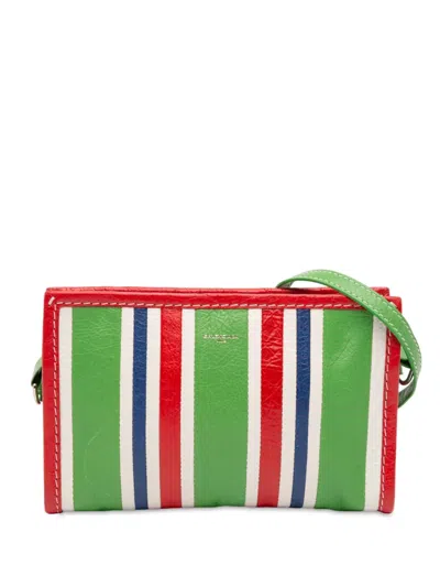 Pre-owned Balenciaga 2017 Lambskin Bazar Crossbody Bag In Green